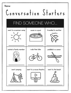 a black and white poster with the words, conversation starterrs find someone's who