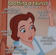 an image of a woman pointing to the side with captioning above her that says, spotting a taurus