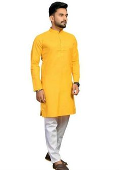 Man kurta for Man Give yourself a best ethnic look by wearing this Top and bottom Set. Made of rich cotton silk blend fabric this regular-fit set comprises a full-sleeved Indian kurta pajama This outfit with mojris will look apart on special occasions. material 100%Cotton Color : Yellow color Kurta Length : 40 inches Shirt Chest is measurement for shirt (not body) As per standard, for best loose fitting 6 inches gap should be there between actual chest size and shirt chest size Size chart is below Men's Sizes Actual Body Chest - Ready Shirt Chest i Add 6" Inches Lose Fitting Fabric Armhole To Armhole. XS - 30" Inches 36" Inches S - 34" Inches 40" Inches M - 36" Inche 42" Inches L - 40" Inches 46" Inches XL - 44" Inches 50" Inches 2XL - 48" Inches 54" Inches 3XL - 52" Inches 58" Inches 4XL Yellow Straight Kurta For Eid, Naqshi Cotton Straight Kurta, Long Sleeve Cotton Churidar For Puja, Yellow Straight Kurta For Festivals, Yellow Kurta For Eid Puja, Yellow Straight Kurta With Naqshi, Festival Straight Yellow Kurta, Yellow Naqshi Straight Kurta, Yellow Naqshi Kurta