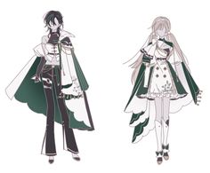 two anime characters in green and white outfits