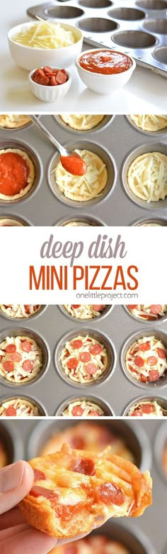 mini pizzas in muffin tins with pepperoni and cheese