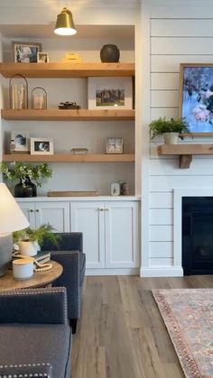 the living room is clean and ready to be used as an office or family room