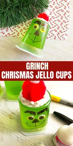 christmas jello cups with grin face on them and the words grin's jello cups