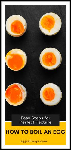 hard boiled eggs with text overlay that says easy steps for perfect texture how to boil an egg