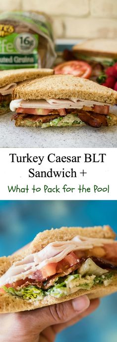 the turkey caesar blt sandwich with lettuce, tomato and cheese on it