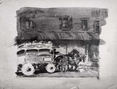 an old drawing of a horse drawn carriage