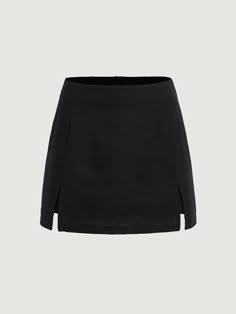 Black Sexy Collar  Fabric Plain Straight Embellished Slight Stretch  Women Bottoms Mini Skirt Outfit Black Women, Skirt Outfit Black Women, Shein Bottoms, Black High Waisted Skirt, Plain Black Skirt, Mean Girls Outfits, Black Miniskirt, Skirts Shein, Outfit Black Women