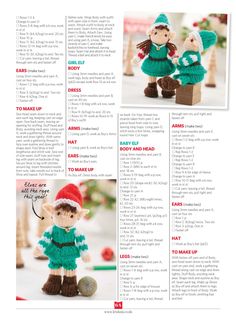 an article in the knitting book shows two knitted elves wearing green sweaters and red hats