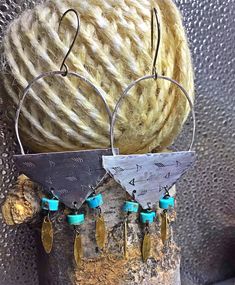 Rustic arrow earrings by Weathered Soul jewelry,artisan,bronze fringe with a touch of turquoise,urban chic,cowgirl, boho,USA crafted . Sterling silver ear wires and arrow pallet is sterling also, bronze fringe with turquoise. Super lightweight for the amount of silver. Chic Cowgirl, Sundance Style, Arrow Earrings, Bronze Earrings, Wire Wrapping Stones, Double Trouble, Blue Chalcedony, Large Earrings, Urban Chic