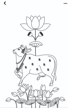 a cow is standing in the middle of flowers