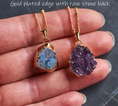 Gold Amethyst Necklace Amethyst Druzy Pendant February - Etsy Bulgaria Gold Amethyst Necklace With Raw Stone, Cluster Necklaces, Amethyst Chakra, Raw Stone Jewelry, Necklace Amethyst, Raw Amethyst, Crescent Moon Necklace, Cluster Necklace, Amethyst Cluster