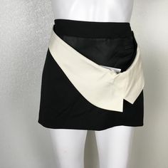 Helmut Lang Woman Mini Skirt Black & White Belt Front Design Sz 2 Dm14 Material Leather Lining Material Polyester, Spandex White Asymmetrical Skort For Day Out, Chic White Asymmetrical Skort, Elegant White Asymmetrical Skort, White Asymmetrical Chic Skort, Chic White Skort For Night Out, White Lined Skort For Night Out, Chic Fitted Black And White Skirt, Fitted Black And White Skirt For Spring, Mini Skirt Black