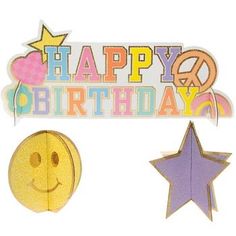 a happy birthday sign with two stars and a smiley face cut out from the paper