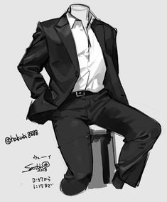 a drawing of a man in a suit sitting on a stool