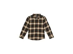 Volcom Kids Caden Plaid Long Sleeve (Toddler/Little Kids) - Boy's Long Sleeve Pullover : Rinsed Black : Experiment with different looks wearing Volcom Kids Caden Plaid Long Sleeve shirt. Modern fit. Spread collar with button-down closure. Long sleeves with logo buttoned cuffs. Patch pocket on the left chest with brand detailing. Allover plaid pattern. Curved hem. 100% cotton. Machine wash, tumble dry. Imported. Measurements: Length: 21 in Sleeve Length: 25 in Product measurements were taken usin Casual Flannel Shirt With Button Cuffs For Fall, Casual Fall Flannel Shirt With Button Cuffs, Casual Long Sleeve Flannel Shirt With Button Cuffs, Casual Collared Flannel Shirt With Button Cuffs, Casual Brown Shirt With Button Cuffs, Casual Brown Tops With Snap Buttons, Casual Brown Tops With Button Cuffs, Casual Plaid Shirt With Button Cuffs, Casual Plaid Tops With Button Cuffs