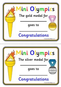 two olympic medals with the words, gold medal and silver medal on each one side