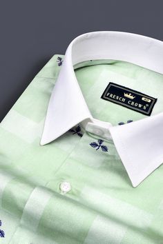 Unveil your unique style with our Fringy Green with Stratos Blue Leaves Printed Super Soft Premium Cotton Shirt. Crafted from luxurious Satin Cotton fabric, it features a classic Normal collar that exudes sophistication. The striking leaf print in shades of blue against the fringy green background adds a touch of nature-inspired elegance to your ensemble. Perfect for both casual outings and special occasions, this shirt effortlessly combines comfort and style for a distinctive look. Fused collar and cuffs, collar stand and flat felled side seams provide structure and stability to all our shirts. 100 % Premium Cotton; Comfortable soft hand, good strength, Drapes well, Excellent color retention. Limited quantity, Seasonal collection. We change our fashion very frequently. Grab it before it d Types Of Textiles, Blue Prints, Cotton Shirts For Men, Blue Leaves, Shoulder Shirts, Full Sleeves, Soft Hands, Green Background, Leaf Print