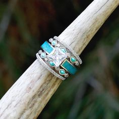 Antler Rings, Western Wedding Rings, Turquoise Wedding Rings, Antler Wedding Band, Set Of Rings, Turquoise Ring Engagement, Antler Ring, Bride Look, Engagement Bands