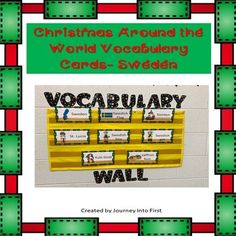 christmas around the world voceburgy cards - sweden word wall with green and red checkered background