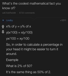 the text reads, what's the coolest mathematical fact you know of?