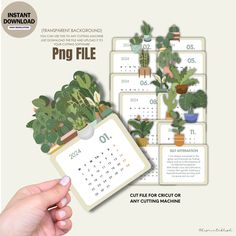 a calendar with potted plants on it