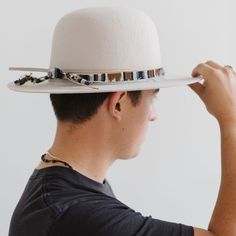 Note: The Salton is a bandless hat. Feel free to wear it without a band, or add your own flair to it. It's great hat to make your own. DESCRIPTION As an open crown hat, the Salton has no creases, pinches or dents. It can be worn as is — round — or you can try your hand at shaping it yourself. Either way, the Australian wool is easy to clean and will hold up for years if it's treated right. HAT SIZE CHART Side note: This hat fits true to size. All sizes are measured in centimeters circumference. White Adjustable Fedora With Flat Crown, Adjustable White Fedora With Flat Crown, White Flat Crown Fedora For Kentucky Derby, White Adjustable Curved Brim Felt Hat, Adjustable Flat Crown Hats For Kentucky Derby, White Adjustable Flat Brim Felt Hat, White Adjustable Felt Hat With Curved Brim, White Wide Brim Rigid Hat, Adjustable White Felt Hat With Flat Brim