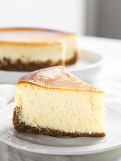 a slice of cheesecake on a plate with the words new york cheesecake above it