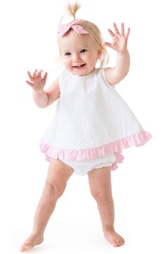 Swiss dots texturize a swingy, ruffle-trimmed top paired with matching bloomers. Includes matching bloomers 100% cotton Machine wash, tumble dry Imported Bow Headbands, Stretchy Headbands, Swiss Dot, Bow Headband, Dots, Nordstrom, White