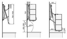 three drawings showing the height and width of an open door, with measurements for each section