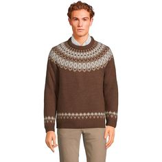 This men's Lands' End Fairisle Yoke crewneck sweater is a perfect pick when you need a touch of seasonal flair for any cold-weather occasion. This men's Lands' End Fairisle Yoke crewneck sweater is a perfect pick when you need a touch of seasonal flair for any cold-weather occasion. FEATURES Crewneck Long sleeves Ribbed hemline Soft cotton/wool blend with fair isle detailing Rib knit cuffs, hem and neckline keep their shapeFIT & SIZING Classic fitFABRIC & CARE Cotton, polyester, wool, nylon, acrylic Hand wash Imported Size: Medium. Color: Allspice Fairisle. Gender: male. Age Group: adult. Lighthouse Sweater, Fairisle Sweaters, Fair Isle Pattern, Fair Isle Sweater, Holiday Sweater, Cotton Wool, Men's Knit, Knitting Techniques, Sweater Making