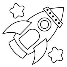 a black and white drawing of a rocket ship with stars on the side, as well as a star