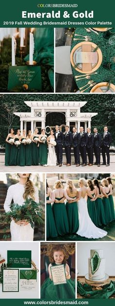 emerald green and gold wedding color palettes for the bridesmaid's party