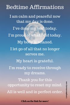 a poem with the words bedtime affirmations