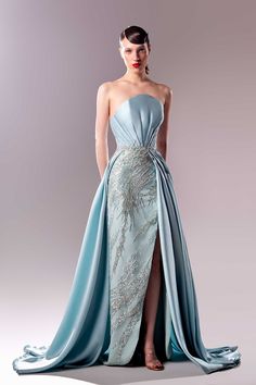 Pleated bodice embroidered gown – HerTrove Mnm Couture, Satin Evening Gown, Beaded Skirt, Couture Dress, Strapless Gown, Pleated Bodice, Beaded Gown, Stunning Gowns, 2023 Collection