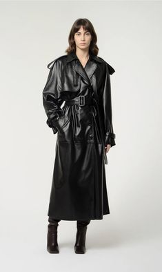 Black Leather Trench Coat, Long Leather Coat, Shearling Vest, Classic Trench Coat, Leather Trench, Maxi Coat, Belted Trench Coat, Leather Trench Coat, Leather Shirt