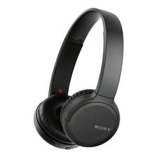 the sony headphones are black and have red buttons