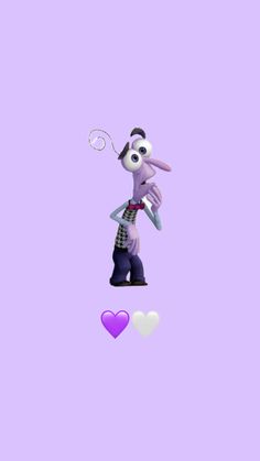 an animated character is standing in the middle of hearts on a purple wallpaper background