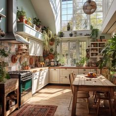 a kitchen filled with lots of potted plants