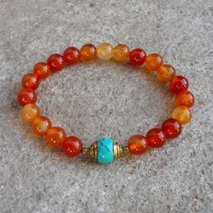 Bracelets - Stability - Carnelian And Capped Turquoise Genuine Gemstone Yoga Mala Bracelet Yoga Mala, Chakra Jewelry, Mala Bracelet, Yoga Jewelry, A Bracelet, Gemstone Bracelets, Turquoise Gemstone, Bracelet Patterns, Bracelet Designs