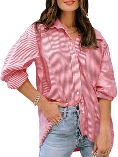 PRICES MAY VARY. US SIZE: S=(US 4-6), M=(US 8-10), L=(US 12-14), XL=(US 16-18), 2XL=(US 20-22). We use American standard size. Please rest assured to purchase. Features: Button down shirt for women, Woman Button up, Cotton Striped dress shirt, Long sleeves, Solid dressy top, V neck collared tunics, Shirts for work formal business. This Stripe Blouses for women fashion can be rolled up for a cool laid back style. This Casual Long Sleeve Button Down Shirts Tops make you look more chic, stylish and Cotton Stripe Dresses, Work Formal, Women's Button Down Shirt, Work Blouse, Dressy Tops, Striped Blouse, Striped Dress, Button Down Shirt, Blouses For Women