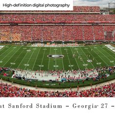 an aerial view of a football stadium filled with fans and the words, high - definition digital photography at stanford stadium - georgia 27