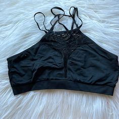 Brand New Spring Black Bra-friendly Crop Top, Spring Black Bra Friendly Crop Top, Vacation Black Crop Top Bra-friendly, Vacation Black Bra-friendly Crop Top, Stretch Black Crop Top For Vacation, White Lace Garter, Sleeping Gown, Garter Belt Lingerie, Soma Intimates