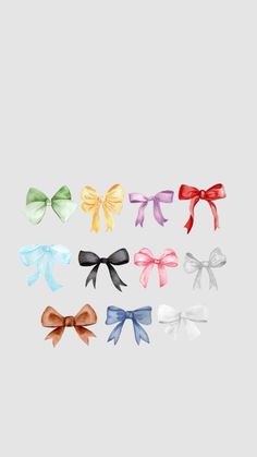 six different colored bows on a white background