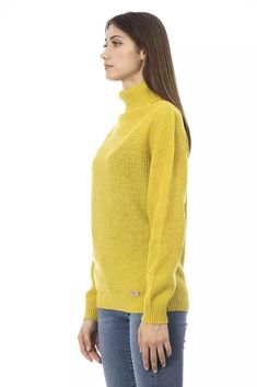 Embrace the essence of comfort and style with this sumptuous yellow turtleneck sweater from Baldinini Trend. Featuring a sleek design, the sweater is adorned with a Baldinini Trend monogram in metal, elevating its sophistication. Luxuriously crafted with a blend that includes wool and cashmere, its ribbed collar, cuffs, and bottom offer a snug fit, perfect for those cooler days. Material: 30% Wool, 30% Viscose, 20% Cashmere, 20% Nylon Color: Yellow Country of origin: IT Yellow Turtleneck, Ribbed Turtleneck Sweater, S Monogram, Ribbed Turtleneck, Premium Brands, Collar And Cuff, Wool Sweater, Brunei, Wool Sweaters