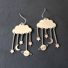 Cloud Earrings, Celestial Earrings, Silver Earrings, Cloud Dangle, Gifts for Her, Celestial Gifts, Silver Drop, Cloud Gift, Star Earrings Space-themed Drop Earrings As Gift, Cloud Jewelry, Gifts Boho, Cloud Earrings, Saturn Earrings, Celestial Gifts, Celestial Earrings, Silver Cloud, Star Jewelry