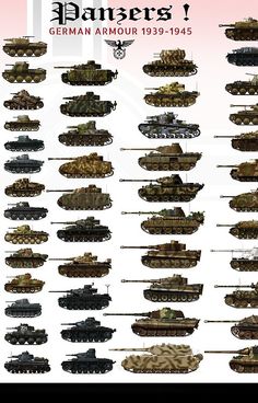 the german army tanks are all different sizes and colors