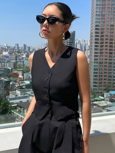 Black Elegant Collar Sleeveless Fabric Plain vest Embellished Non-Stretch  Women Clothing Vest Coat Outfits For Women, Waist Coat Outfit Women, Black Waistcoat Outfit, Waist Coat For Women, Vest Women Outfit, Brown Vest Outfit, Gilet Outfit Women, Waistcoat Outfit Women, Vest Top Outfits