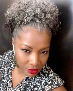 Gray Hairstyles For Black Women, Natural Gray Hair Over 50 Black Women, Gray Afro, African American Natural Hairstyles, Grey Hair Journey, Grey Hairstyles, Pepper Hair, Gray Hairstyles, Wrap Around Ponytail