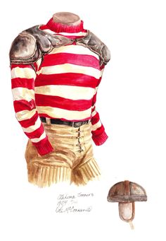 a drawing of a man wearing a red and white striped shirt next to a hat