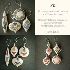 four different ornaments are shown with the text, all three ornaments set patterns at a discounted price